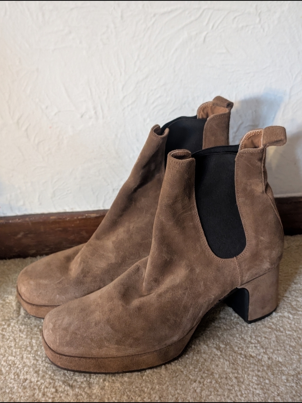 Aldo Brown Suede Chelsea Block Heel Boots